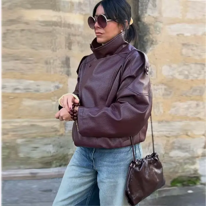 MUJER Umelá koža Bomber bunda pre ženy módna vetrovka teplá zimná dámska