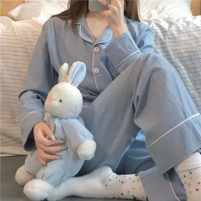 Nová sada imitácie pyžamá pre ženy, dievčenské vnútorné oblečenie, jarné jesenné pyžamo, dámske vnútorné oblečenie, s dlhým rukávom sveter
