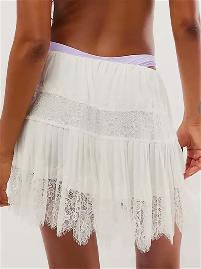 Mini jupes plissées en dentelle taille midi pour femmes, jupes courtes esthétiques, bohème décontrac