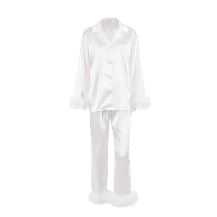 Ensemble pyjama 2 pièces en Satin de soie pour femmes, chemises et pantalons boutonnées à manches lo