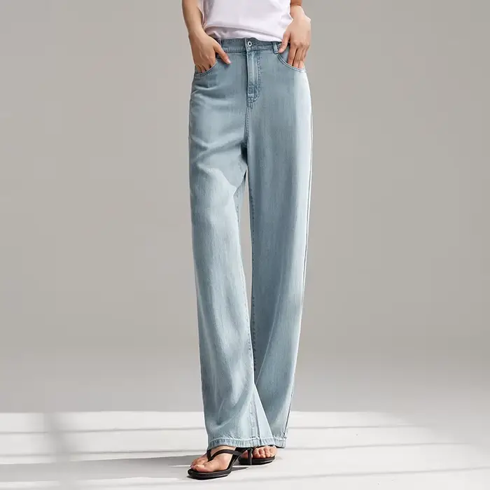 Jeans féminins Semir en lyocell à jambes larges, sensation de fraîcheur, coupe classique, confortable, polyvalent et flatteur pour femmes occasions estivales