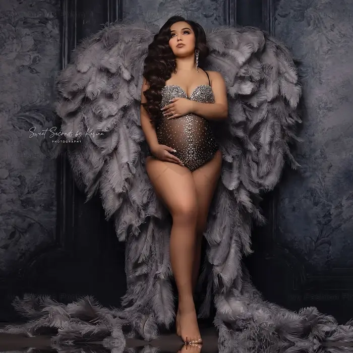 Combinaison de maternité Sexy à haute élasticité, body en tissu Spandex avec perles d'eau et diamant