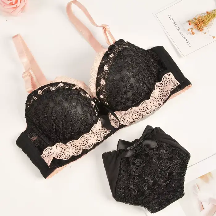 Push-up podprsenka a nohavičky set, krása späť, Sexy spodná bielizeň pre ženy, čipka podprsenka, vyšívané spodná bielizeň set