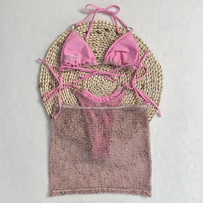 DEBAIOR 3-dielna súprava Bikiny Push Up Sexi plavky pre ženy s lesklou sukňou