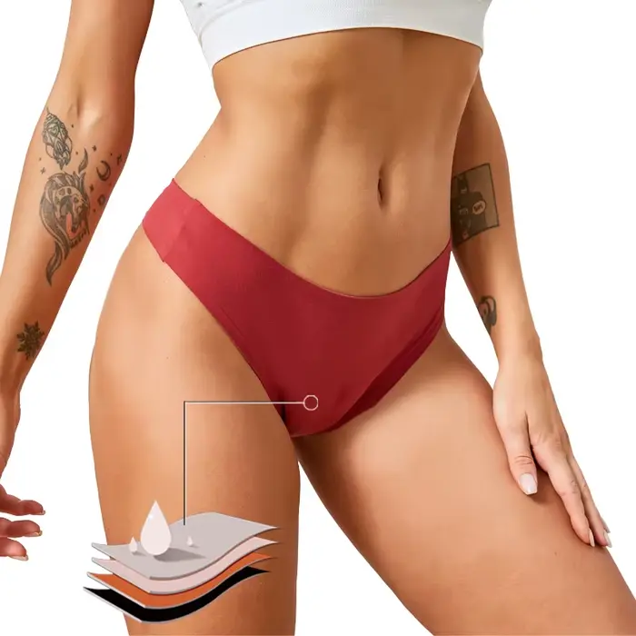 Bezšvové menštruačné tangá 4-vrstvové protiúnikové Bikiny Sexy nohavičky pre ženy s vysokým strihom rýchle vstrebávanie t-back