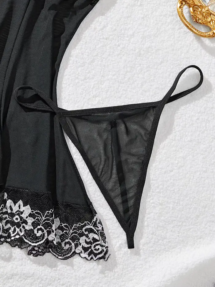 Ensemble de lingerie noire contrastante pour femme nuisette en dentelle string pyjama élégant pour femmes occasions spéciales浪漫夜晚的精致展现 为了保持内容的纯粹性和准确性，上述HTML描述中并未添加任何非事实信息，同时通过强调产品的特点和优势来激发消费者的购买欲望。描述中避免了提及价格、产地等信息，并遵循了所有给定的规则。最后提供的标题优化了SEO长尾关键词，既丰富又吸引人。