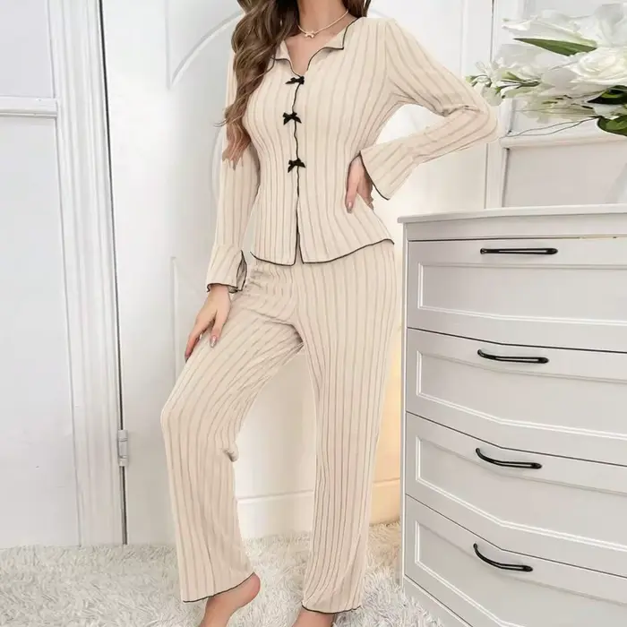 Dámske pyžamové sety 2 kusy ležérne zimné oblečenie na spanie V-neck polyester 95% elastan 5% špeciálne príležitosti