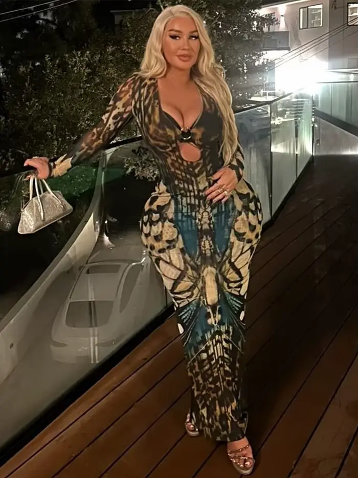 Mačací motív Sexy priehľadné šaty pre ženy s motýľovou potlačou