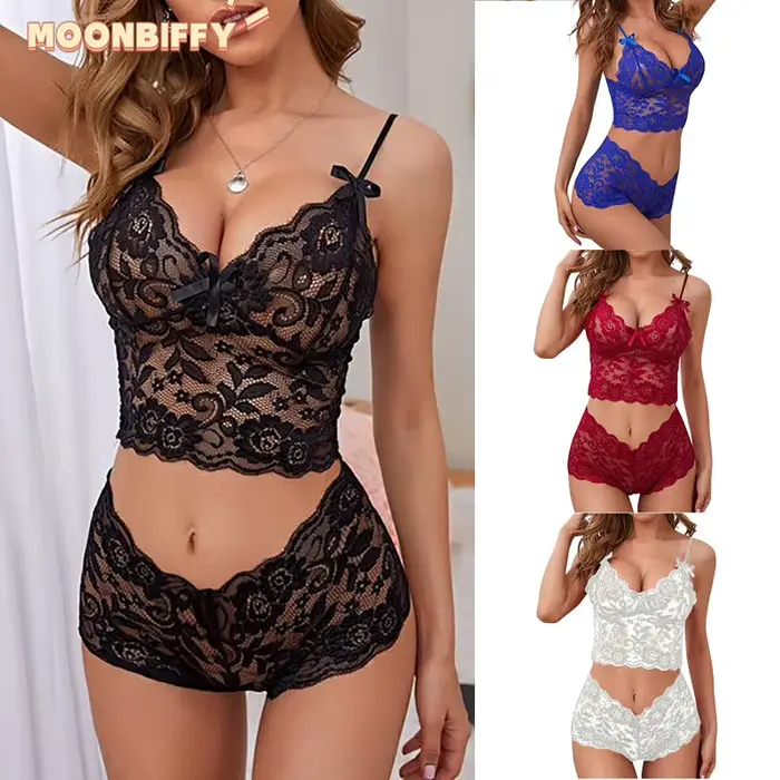 Dámske Moonbiffy spodná bielizeň nastaviť v štýlové a sexy polyester s čipkou pre rôzne príležitosti