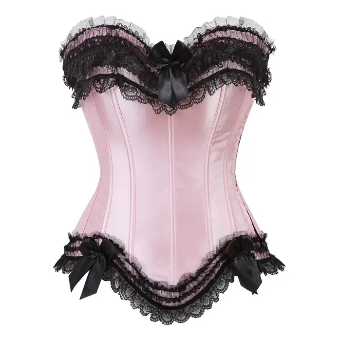 Corsets et Bustiers roses pour femmes, Vintage, dentelle, nœud à volants, haut Bustier rose, Basques gothiques, Burlesque, esthétique y2k