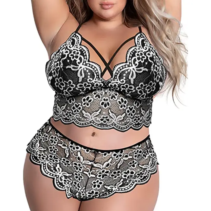 Veľká veľkosť podprsenky 2 kusy sady Spodná bielizeň Sexy ženy čipky výšivky podprsenky a nohavičky spodná bielizeň sady spacie pyžamo exotické set 4XL