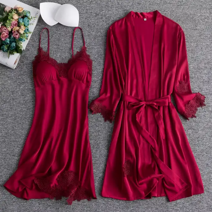 Ensemble de Robe de Mariée Blanche, Kimono Sexy en Rayonne, Chemise de Nuit, Garniture en Dentelle, 