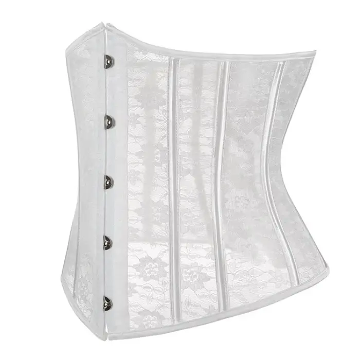 Corset sous-poitrine pour femme, noir et blanc, en maille transparente et dentelle, avec baleines en plastique, bustier, basques, gaine amincissante, serre-taille, korset ﻿