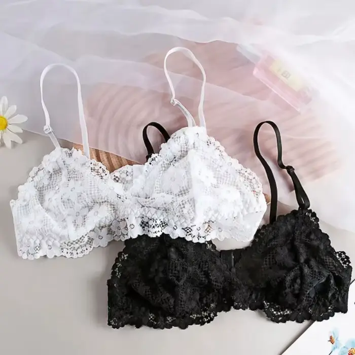 Soutien-gorge en dentelle sexy sans armature dos nu tricoté ultra-mince pour femmes lingerie push-up élégante occasions spéciales