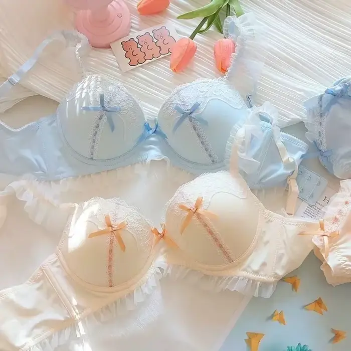 Ružová čipka japonský štýl podprsenky a nohavičky sady pre ženy