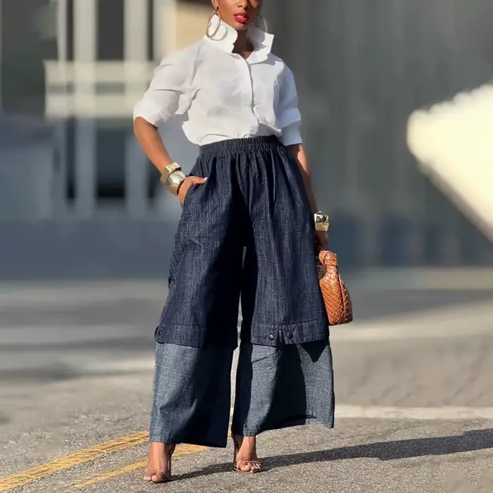 Jeans baggy mixte coton polyester viscosé style high street plissé pour femmes ocassions décontractées printemps été