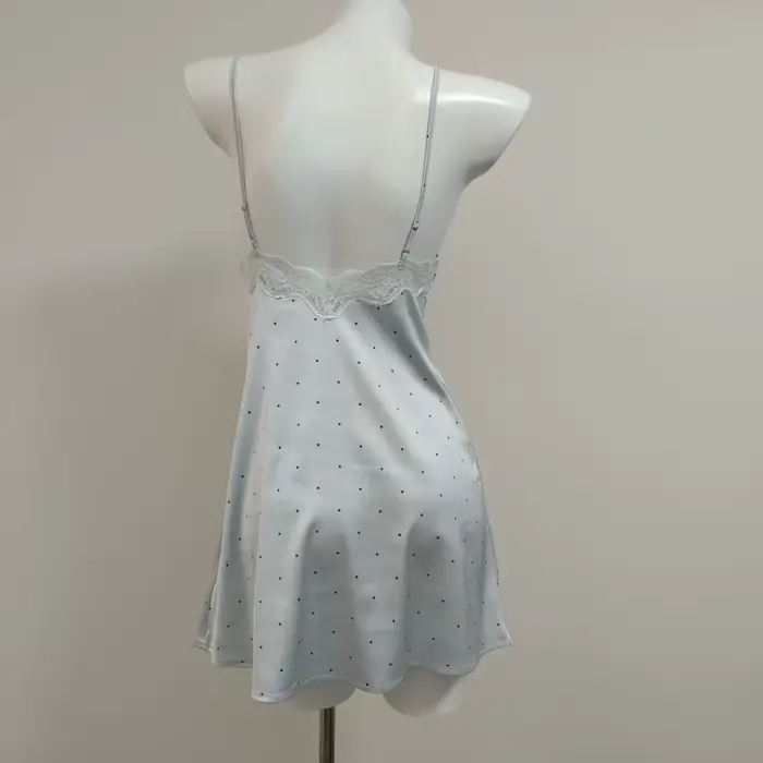 Pyjama de lingerie sexy pour femme en soie glacée à pois et dentelle fine, tenue d'intérieur pour nuits chaudes et occasions spéciales