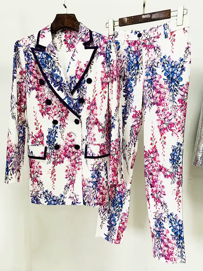 Ensemble de costume de créateur de mode HIGH STREET 2026 pour femmes, blazer à double boutonnage, pa