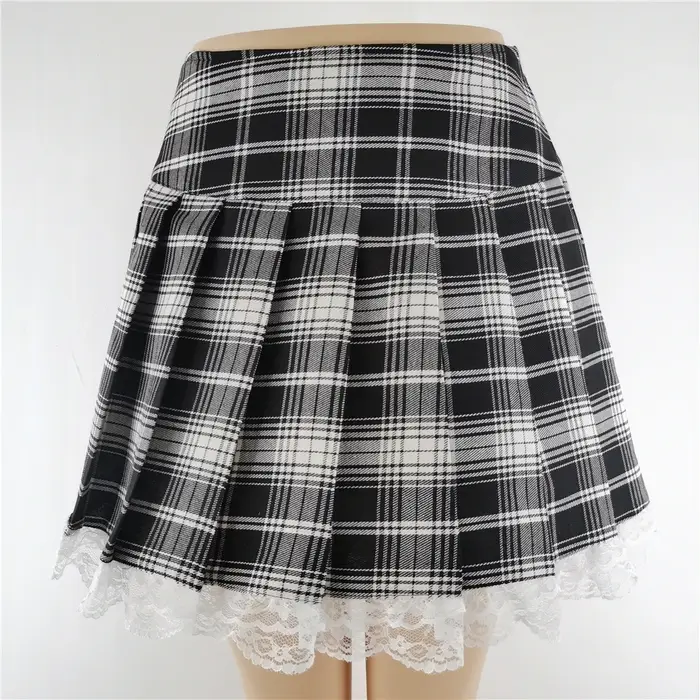 Jupes à carreaux en dentelle plissée pour nouveaux abonnés, vêtements de patineur sexy vintage, styl