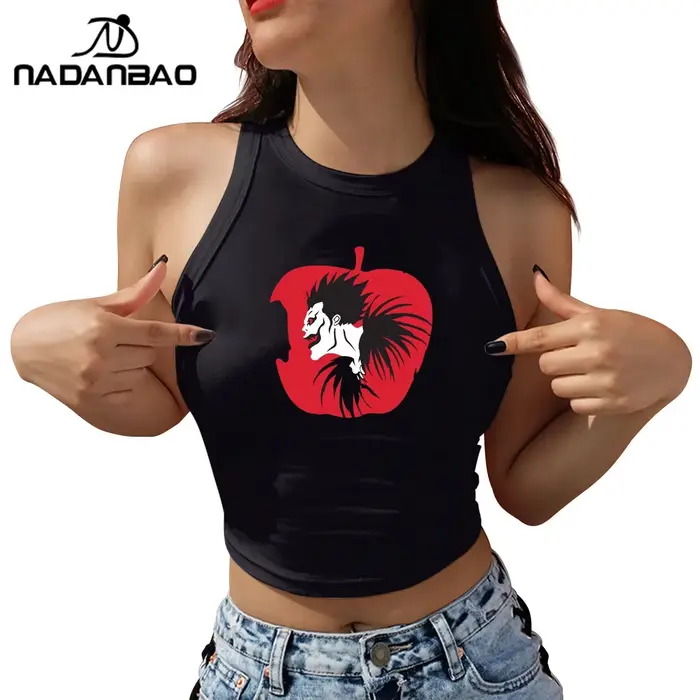 Nadanbao Sexy odhalené rameno krátky top pre ženy japonský Anime Death Note grafická potlač tielko letné neformálne bez rukávov Tričko