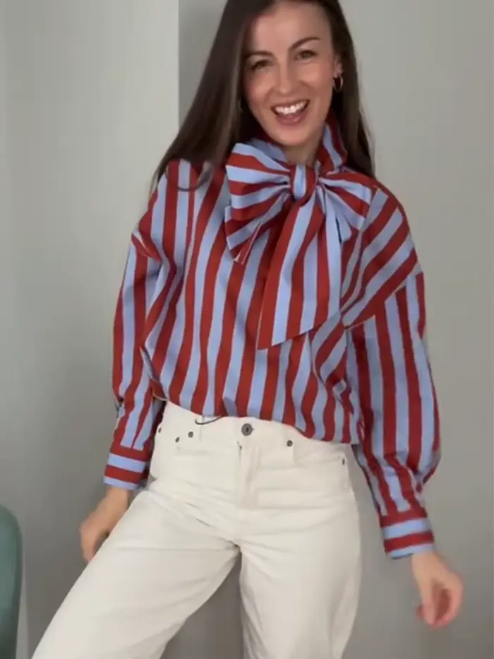 Elegantný pásikavý blúzkový motýlik pre ženy TFMLN
