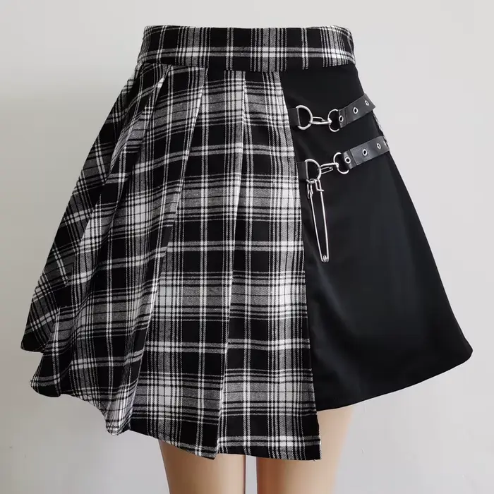 Gothique doux femmes jupe plissée mode Plaid Mini taille haute Chic jupe Kawaii été décontracté dame