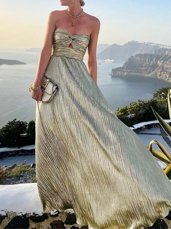Robe enveloppante évidée pour femme, monochromatique, sans bretelles, robe de soirée maxi pour femme