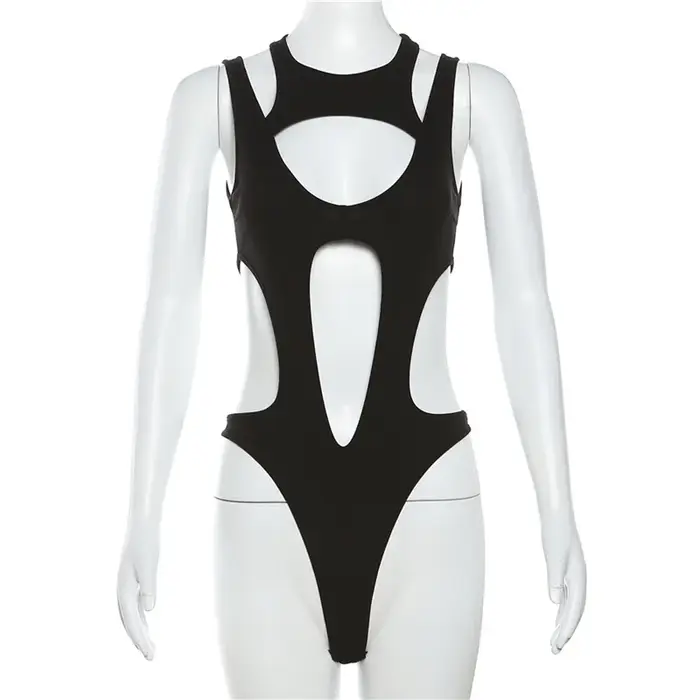 Sylcue noir mystérieux Sexy discothèque chaude creux tout-Match Cool personnalité à la mode Mature b
