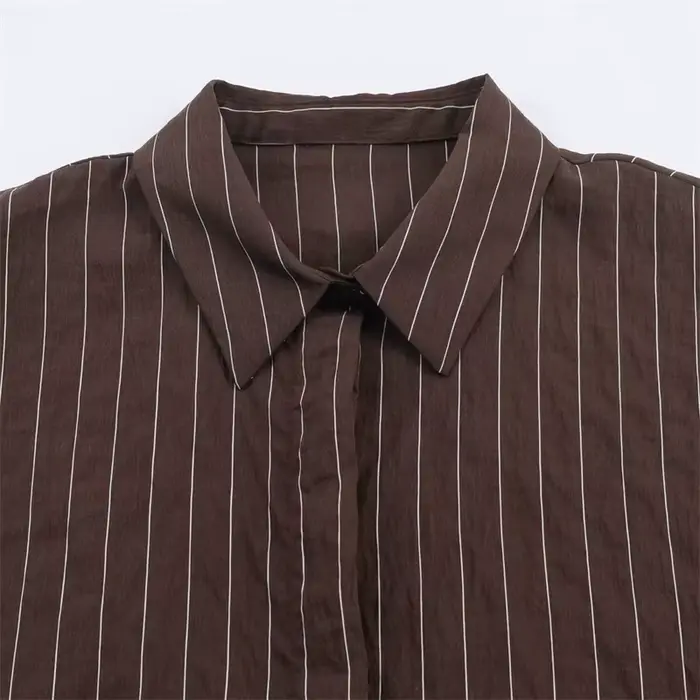 Dámska ležérna košeľa s rolákom a pruhovaným vzorom pre ženy, polyester, široký pás, jar a jeseň