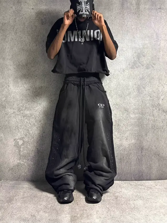 Pantalon unisexe américain Street rétro, ample, à jambes droites, imprimé à chaud, élégant et décont