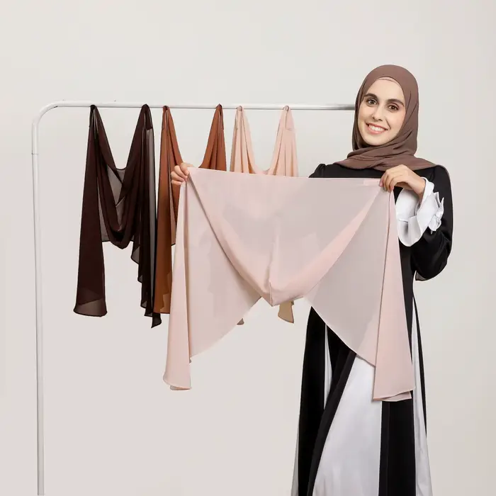 2025 Ramadan femmes solide écharpe intégré magnétique musulman en mousseline de soie Hijab châles tê
