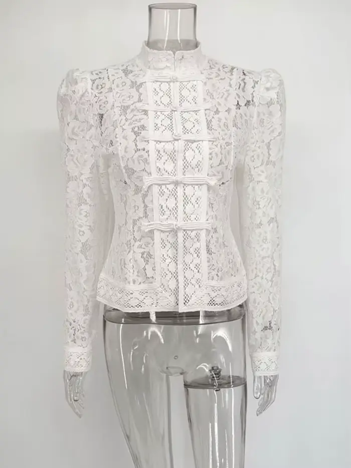 Tossy été dentelle imprimé dessus de chemise femme évider mode trajet Vintage transparent Blouse fem