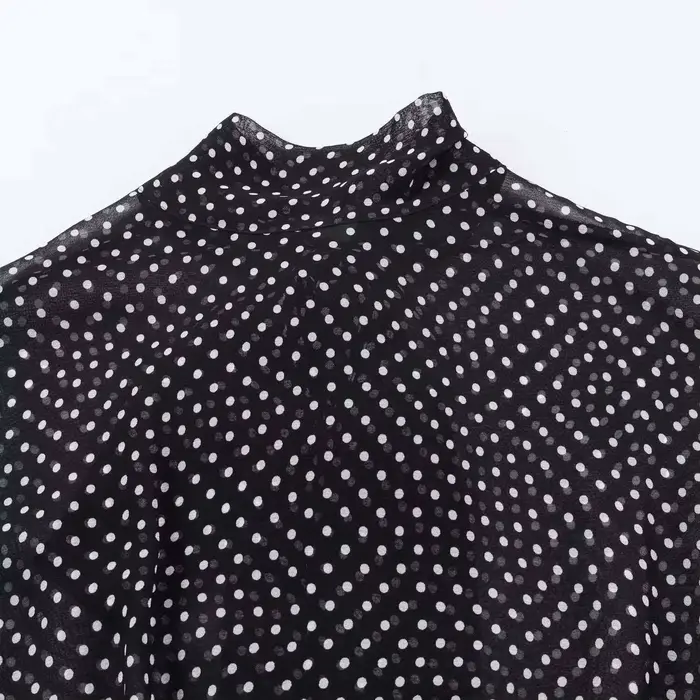 Ensemble deux pièces Streetwear pour femmes, chemisier à pois avec nœud papillon, jupe longue, chemi