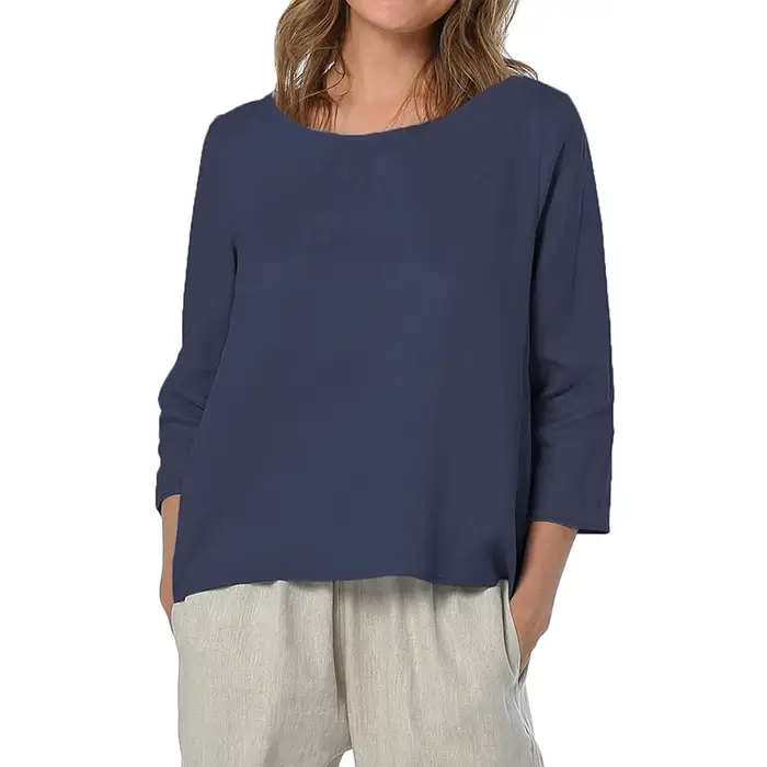 T-shirt Volné 100 Lin Harajuku Style Asymétrique Décontracté Femme Occasions Spéciales