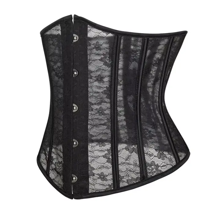 Corset sous-poitrine pour femme, noir et blanc, en maille transparente et dentelle, avec baleines en plastique, bustier, basques, gaine amincissante, serre-taille, korset ﻿