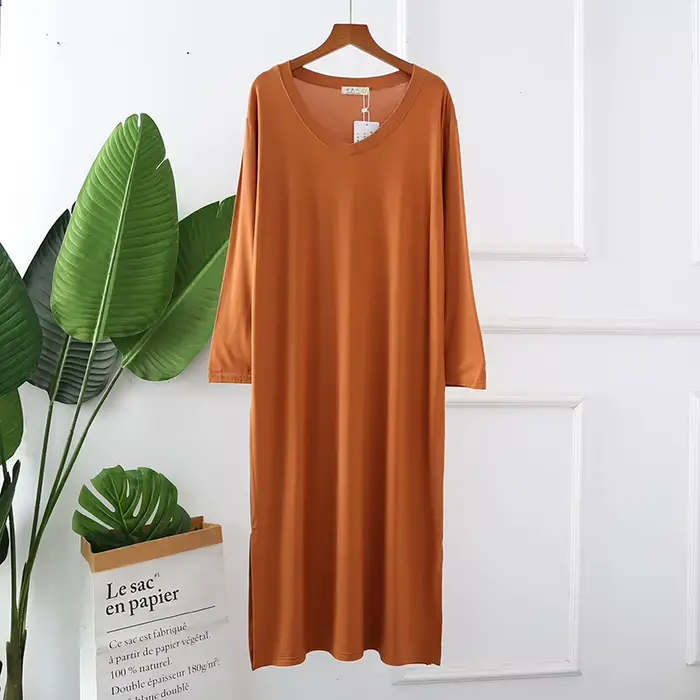 Printemps automne robe de nuit femmes ample grande chemise de nuit couleur unie chemises de nuit man
