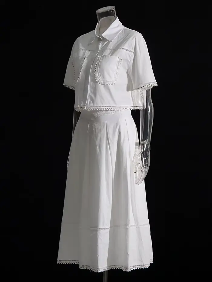 TWOTWurea YLE-Ensemble Deux Pièces pour Femme, Couleur Unie, Revers, Manches Courtes, Taille Haute, 