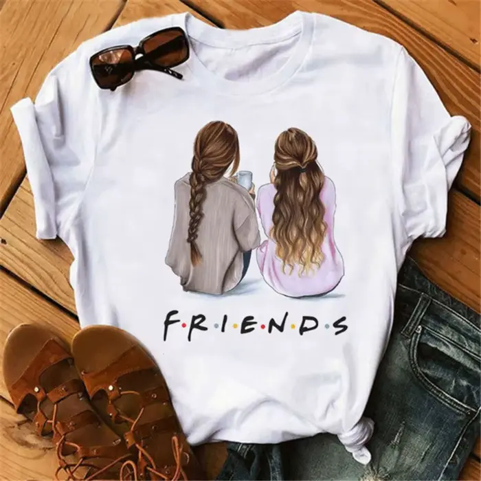 Tričko s okrúhlym výstrihom s potlačou kresleného seriálu Good Friends pre ženy