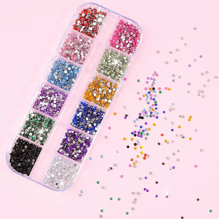 12 couleurs/ensemble 2mm strass ongles Art accessoires 3D acrylique Non correcteurs bricolage décora