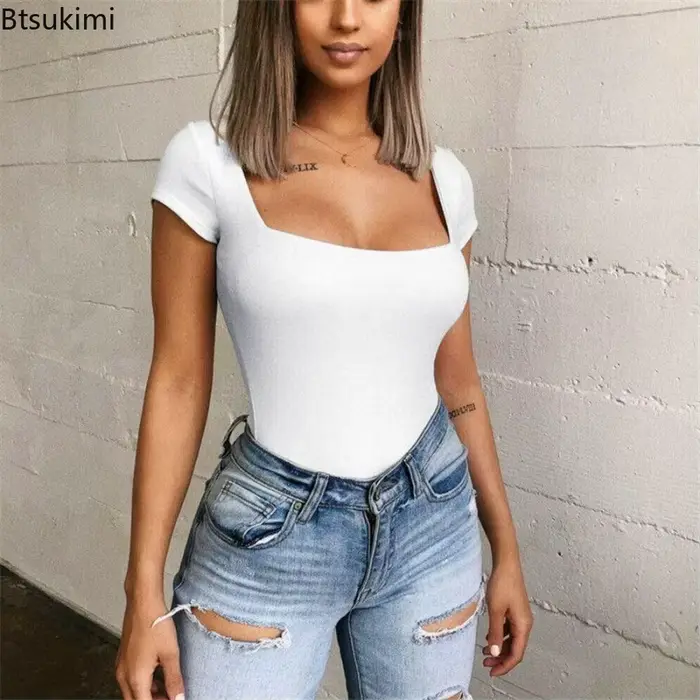 Príležitostné a elegantné body pre ženy, polyester a spandex, slim fit, streetwear štýl pre letné príležitosti