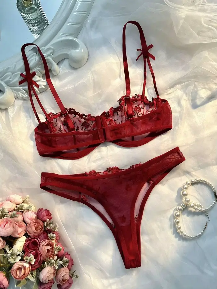 Erotická fantasy Sexy romantická spodná bielizeň pre ženy, 2 kusy, dámske priehľadné spodné prádlo, výšivky, krásne podprsenky a nohavičky