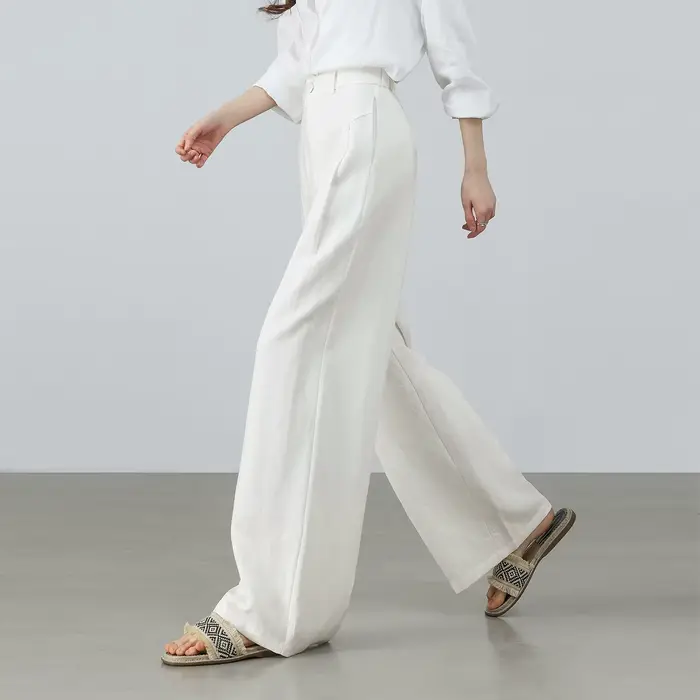 Pantalon blanc pour femme SENTUBILA, mélange lin et lyocell, coupe large, tendance printemps 2026, t