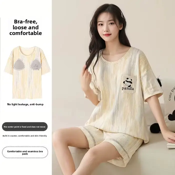 Pyjama avec coussinets de poitrine pour femmes en coton et polyester kawaii ours design détente étudiants vêtements de nuit mignons pour occasions spéciales