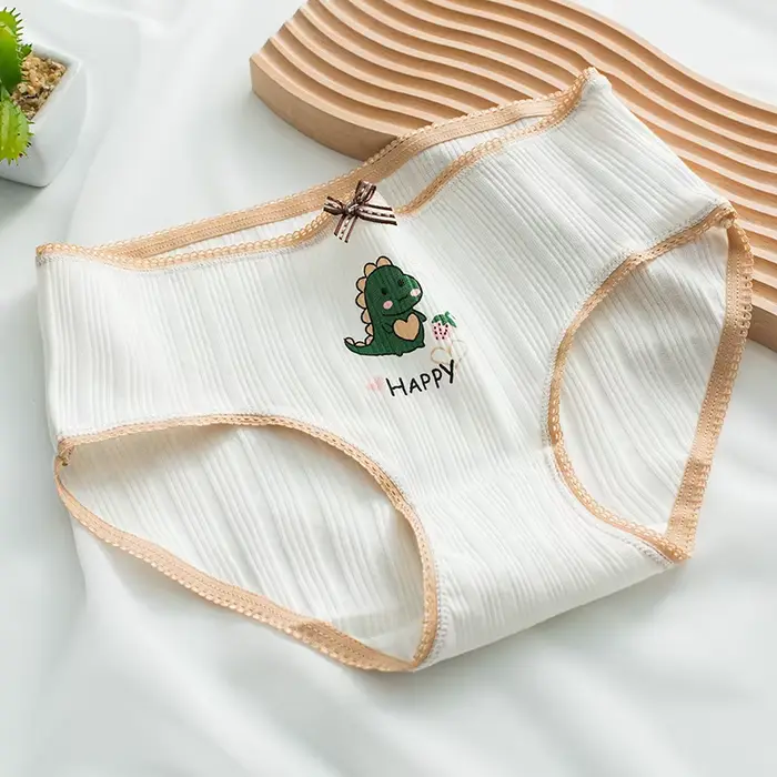 Culotte verte sous-vêtements en coton pour femmes, slip confortable avec nœud à la mode, taille moyenne, sans couture, joli dessin animé pour filles