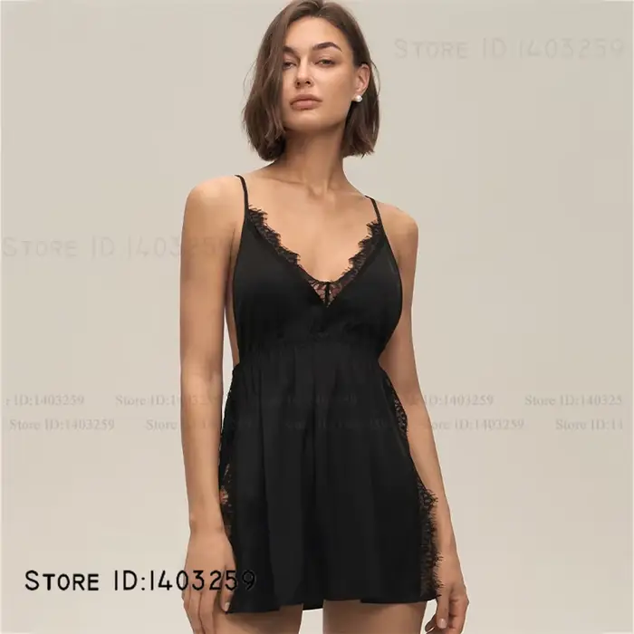 Veľká veľkosť 3XL -5XL Dámska nočná košeľa Nočné oblečenie Sexy Intímna Lingerie Odhalený chrbát Hodvábna saténová