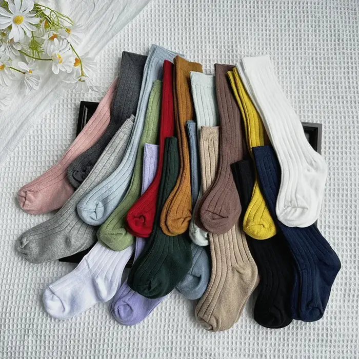 Chaussettes longues hautes en coton pour bébés garçons et filles, chaussettes douces à rayures respi