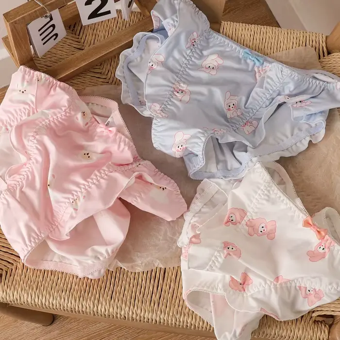 Ensemble de culottes respirantes pour femmes, sous-vêtements féminins, lapin de dessin animé, lait d