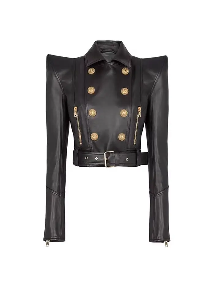 HIGH STREET Nouvelle Collection 2026 Veste de Créateur Femme à Épaules Dénudées, Double Boutonnage, 