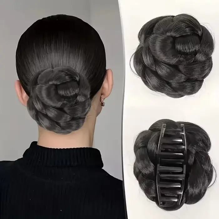 Perruque chignon tressé synthétique pour femme avec pince à cheveux, accessoires capillaires