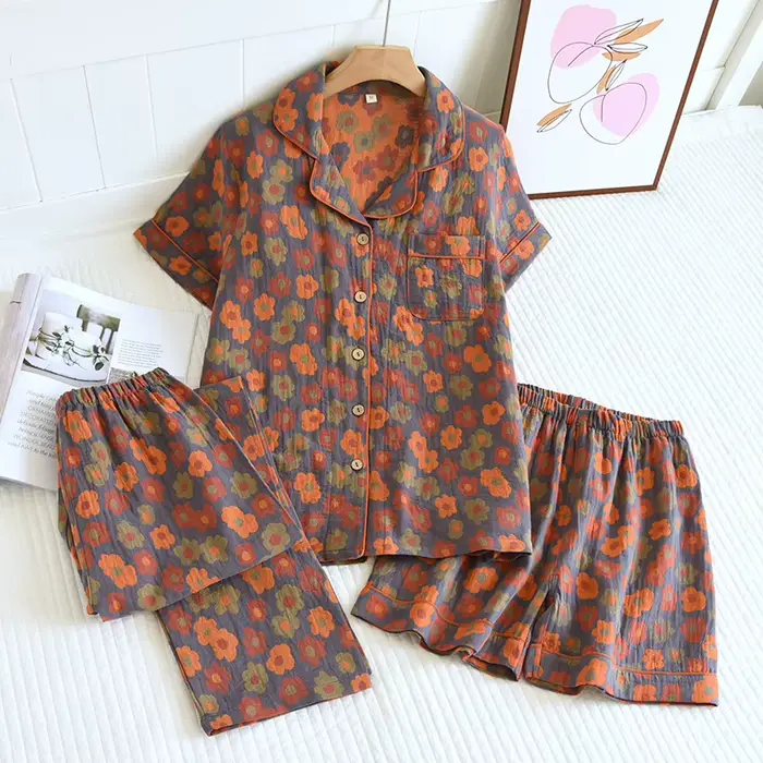 Pyjama Printemps Fleuri en Coton Doux Pour Femmes Style Vintage Retrouvé Occasions Spéciales